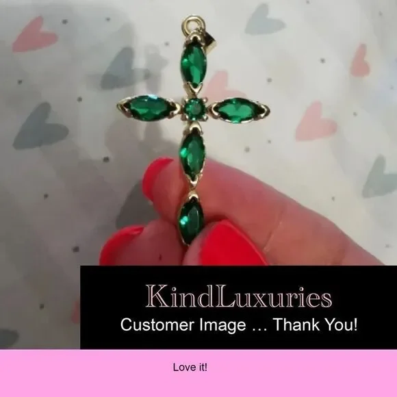 💎O3💎 2.7 ct Tsavorite Goldtone Cross Pendant KindLuxuries - Picture 2 of 6